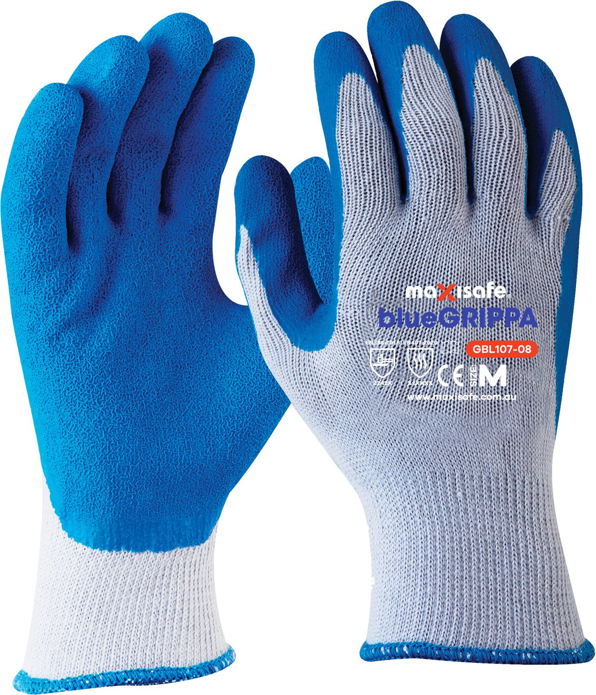 Blue Grippa Glove - Knitted Poly Cotton, Blue Latex Dipped Palm