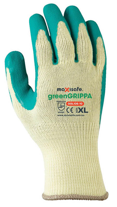 Green Grippa Knitted Poly Cotton Glove with Green Latex palm