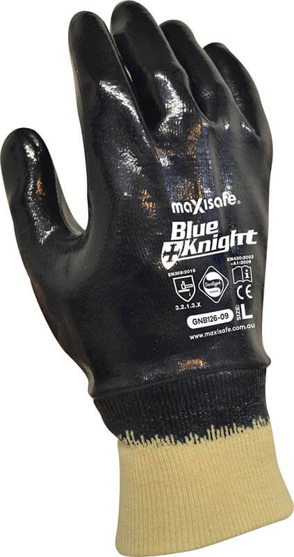 Blue Knight Nitrile Fully Dipped Gloves with Knit Wrist