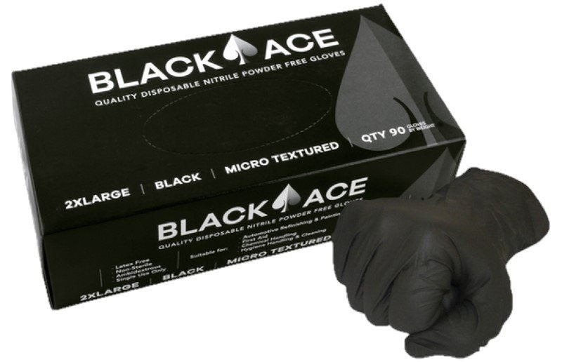 Black Ace Disposable Nitrile Gloves, Powder Free