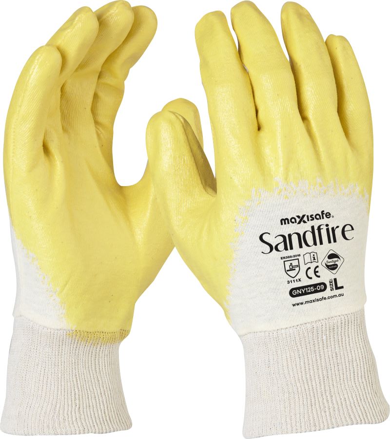 Sandfire Yellow Nitrile 3/4 Dipped Jersey Glove