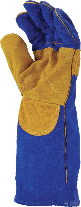 Blue & Gold Welders Gauntlet, Reinforced & Cross-Stitched