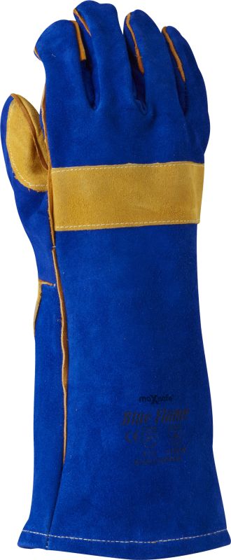 Blue & Gold Welders Gauntlet, Reinforced & Cross-Stitched