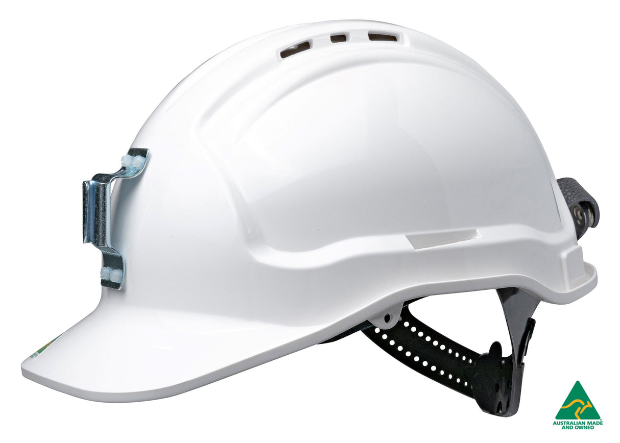 Tuffgard Vented Hard Hat with Sliplock Harness and metal lamp bracket
