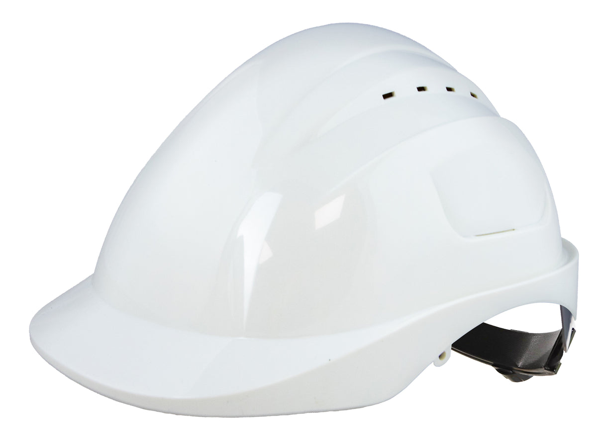 Maxisafe Long Peak White Vented Hard Hat, Ratchet Harness