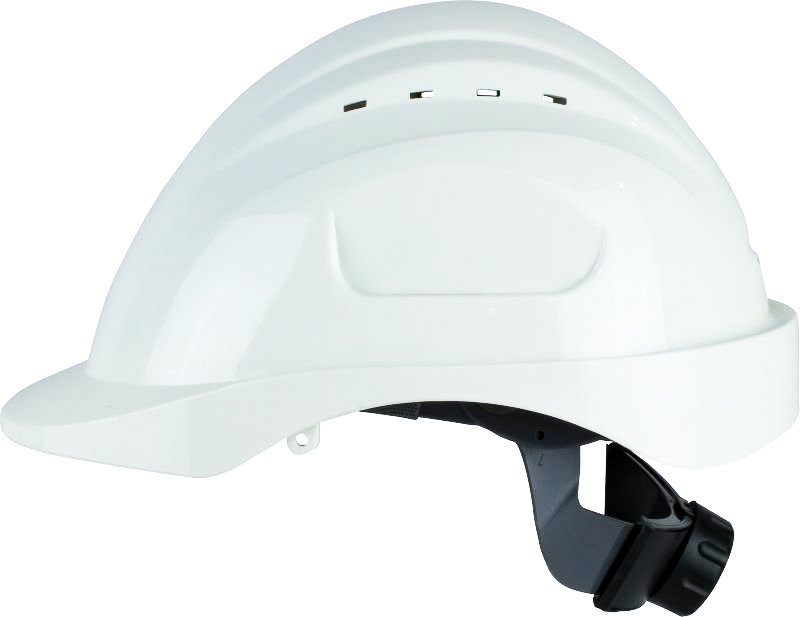 Maxisafe Long Peak White Vented Hard Hat, Ratchet Harness