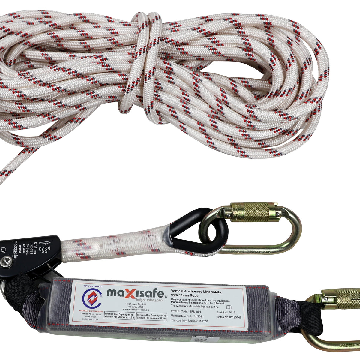 Maxisafe 15m Rope Line w/ Adjuster & Shock Absorber | Safety Direct